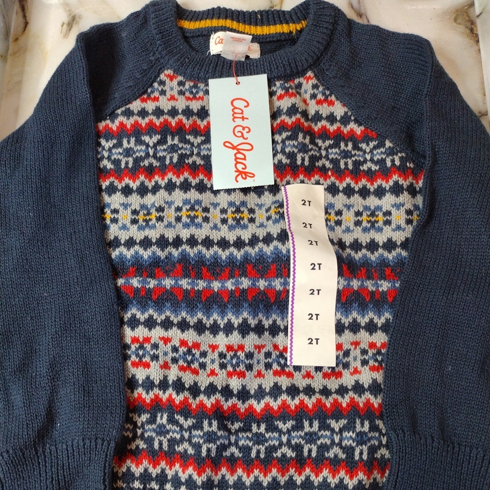 NWT Cat & Jack Fair Isle Knit Kid's Sweater Size 2T Blue